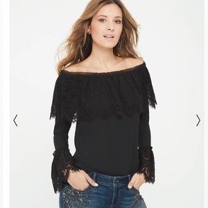 WHBM - Black off the shoulder Lace Top - size XS